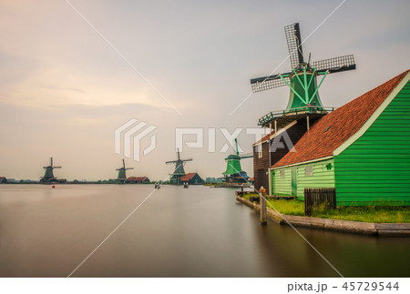 Historic windmills of Zaanse Schans in the Netherlands Historic windmills of Zaanse Schans in the Netherlands 45729544