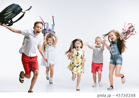 Happiness group of cute and adorable students are back to school Happiness group of cute and adorable students are back to school 45730208
