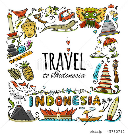 Travel To Indonesia Greeting Card For Your Designのイラスト素材