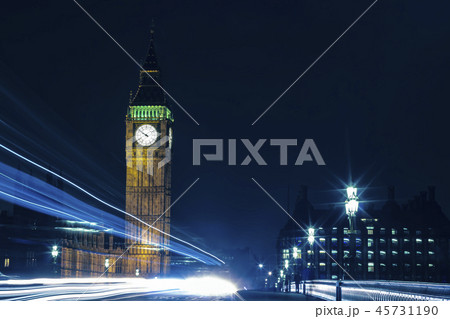 London Big Ben At Night Light Trails London Big Ben At Night Light Trails 45731190