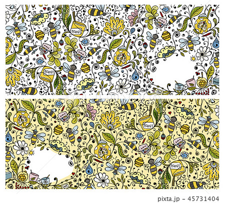 Abstract floral banners with bees, sketch for your design 45731404