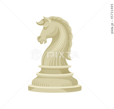 Flat vector icon of chess piece - knight horse in beige color. Wooden figurine of board game 45731405