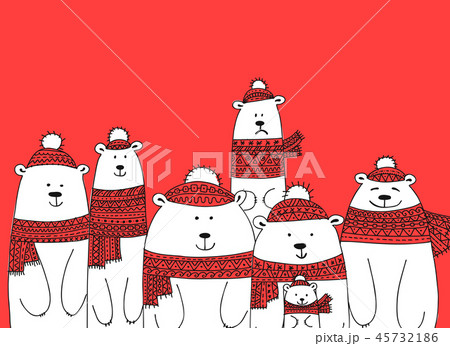 Christmas card with white santa bears family 45732186