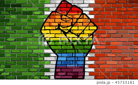 LGBT Protest Fist on a Italy brick Wall Flag LGBT Protest Fist on a Italy brick Wall Flag 45733181