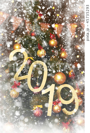 2019 text on background of christmas tree 45735293