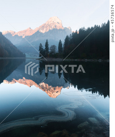 Peaceful autumn view on Obersee lake in Swiss Alps 45736574