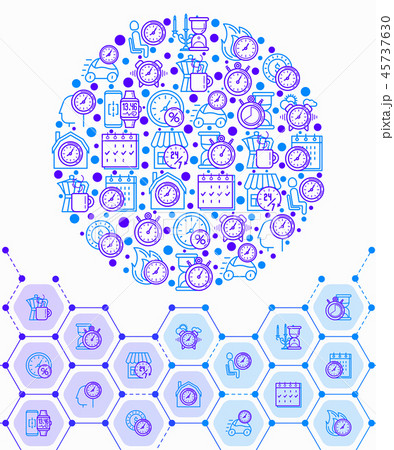 Time concept in circle with thin line iconsのイラスト素材 [45737630] - PIXTA