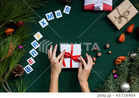 Christmas background Christmas gifts new year holiday postcard winter 45739904