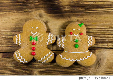 Christmas gingerbread couple cookies on table 45746621