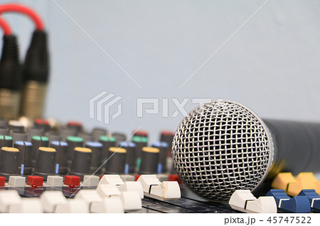 Close up of microphone wireless on sound mixer 45747522