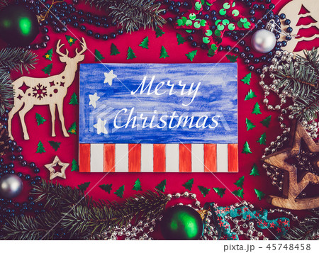 Greeting card with Christmas decorations 45748458