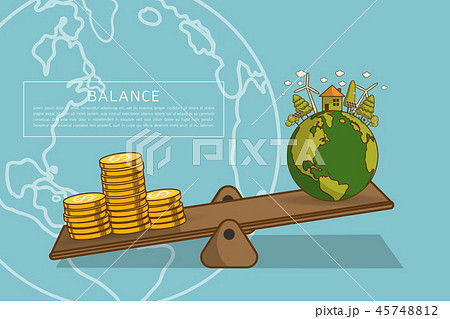 World globe on a scale with gold dollar coins 45748812