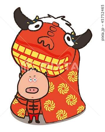 獅子舞と豚ちゃん cute pig and shishimai 45752465