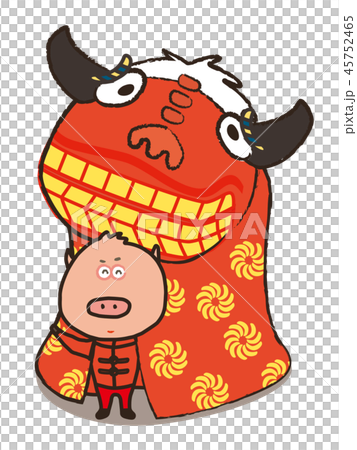 獅子舞と豚ちゃん cute pig and shishimai 45752465
