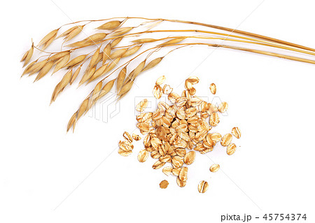 oat spike with oat flakes isolated on white background oat spike with oat flakes isolated on white background 45754374