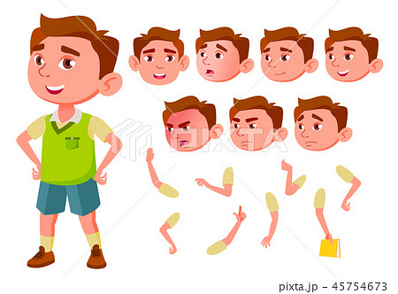 Boy, Child, Kid, Teen Vector. Little. Funny. Junior. Friendly. Face Emotions, Various Gestures 45754673