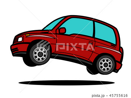 懐かしめ国産ライトクロカン　濃赤色　ジャンプ　自動車イラスト 45755616