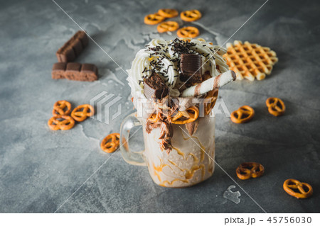 Chocolate milkshake with dripping sauce, cream 45756030