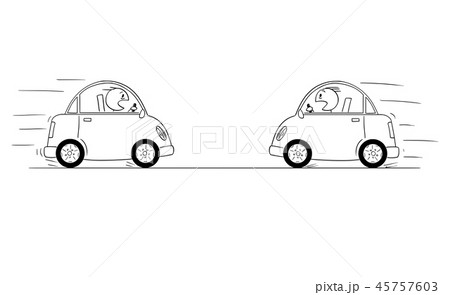 Cartoon Drawing Od Two Cars Driving Against のイラスト素材