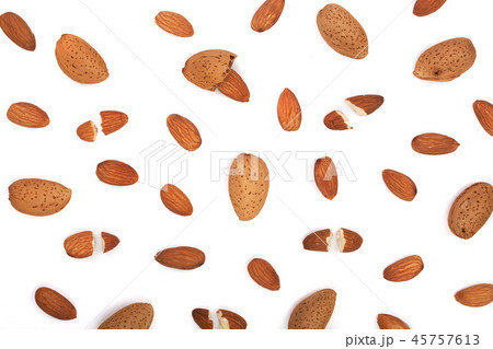 almonds isolated on white background. Flat lay pattern 45757613