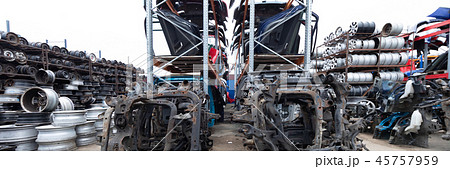 Auto parts market. Car wheels are on the ground. Auto parts market. Car wheels are on the ground. 45757959