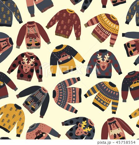 Christmas Holiday sweaters seamless vector pattern. Knitted ugly winter jumpers norwegian ornaments 45758554