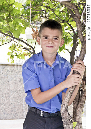 Cute brunette boy eleven years old 45758557