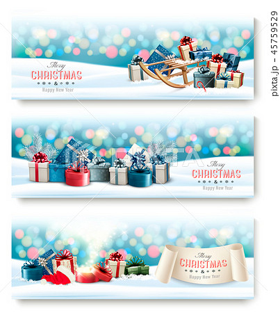 Three Holiday Christmas banners with presents 45759529