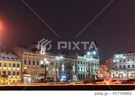 The central square in the night. Blur background of street road. Night lights on the Olga 45759960