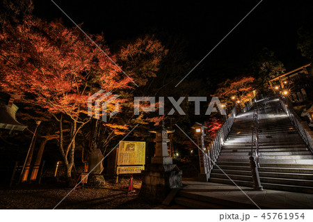 神奈川県 大山寺 大山阿夫利神社 大山寺 大山阿夫利神社の紅葉ライトアップの写真素材