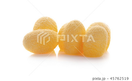 yellow thai silkworm cocoons pile isolated 45762519