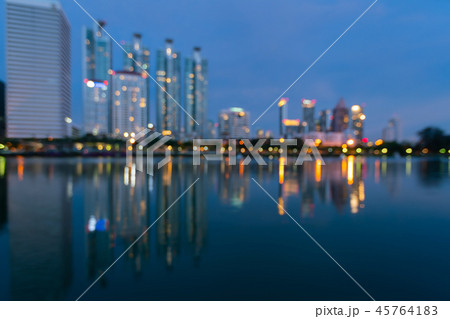 City building blur bokeh light with reflection 45764183