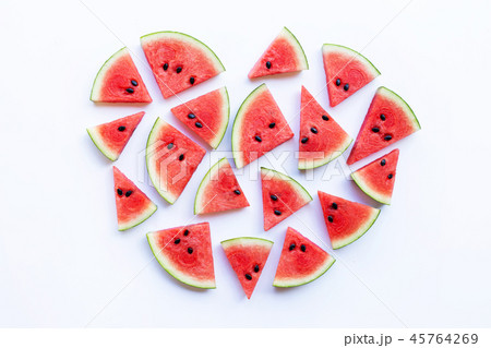 Red watermelon slices, heart shape, fresh fruit Red watermelon slices, heart shape, fresh fruit 45764269