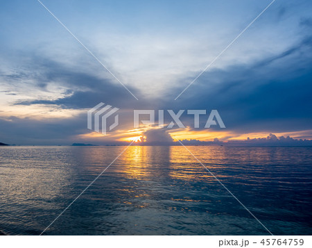 Seascape view under twilight evening sky 45764759