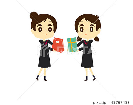 女性同士のプレゼント交換のイラスト素材