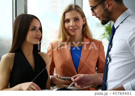 Group of modern businesspeople in office debate 45768481