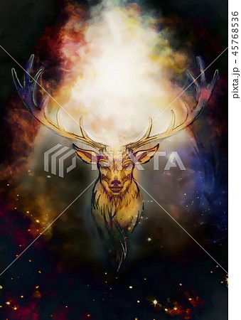 sacred ornamental deer spirit in cosmic space. 45768536