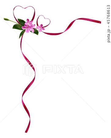 Pink silk ribbon hearts and small flowers 45768613
