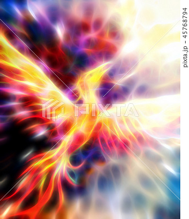Flying phoenix bird as symbol of rebirth and new beginning. Fractal effect. 45768794