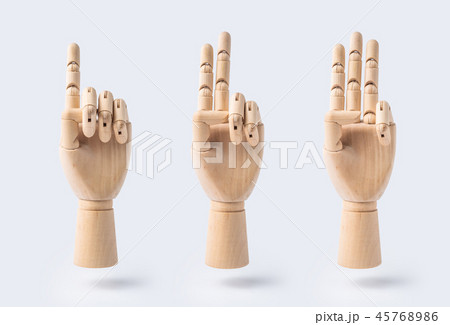 wooden raise hand with number 1, 2 and 3 posture 45768986