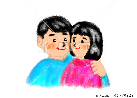 仲良し夫婦の手描きイラスト。 仲良し夫婦の手描きイラスト。 45770328