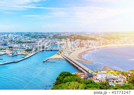enoshima island and urban skyline aerial view enoshima island and urban skyline aerial view 45773247