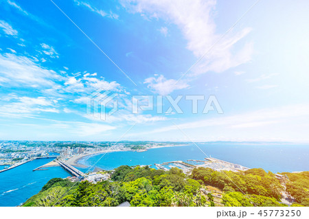 enoshima island and urban skyline aerial view 45773250