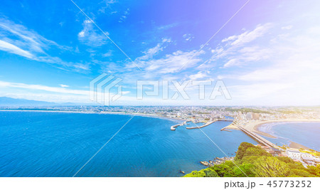 enoshima island and urban skyline aerial view 45773252