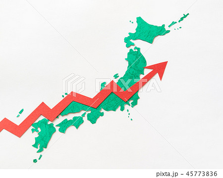 矢印 上昇 日本地図 地図 上向き 社会問題の写真素材