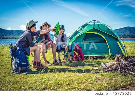 Group of young Asian friend enjoy picnic and party 45775029