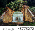 Locked shabby door of old cellar in abandoned park 45775272