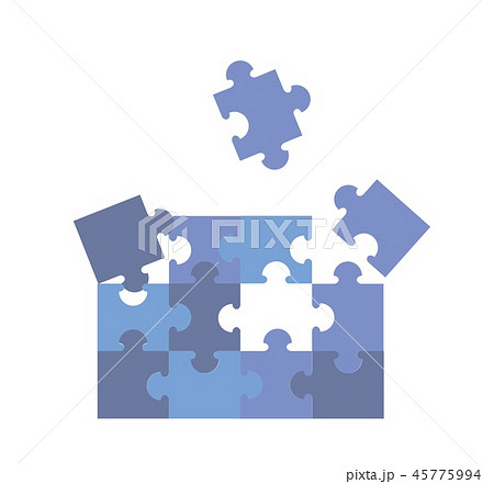 Shages of blue jigsaw puzzle pieces. Flat vector illustration. Isolated on white background. 45775994