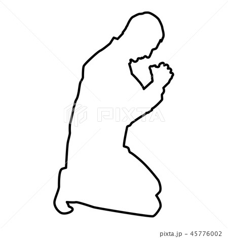 Man pray on his knees silhouette icon black color 45776002