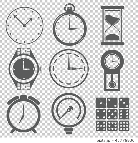 時計 砂時計 目覚まし時計 懐中時計 腕時計 測定器 サイコロ 数字 イラスト アイコンのイラスト素材